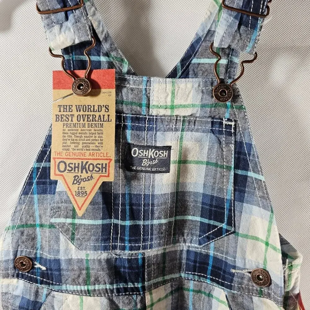 OshKosh B'gosh Blue Plaid Overall Shorts NWT 18 Months